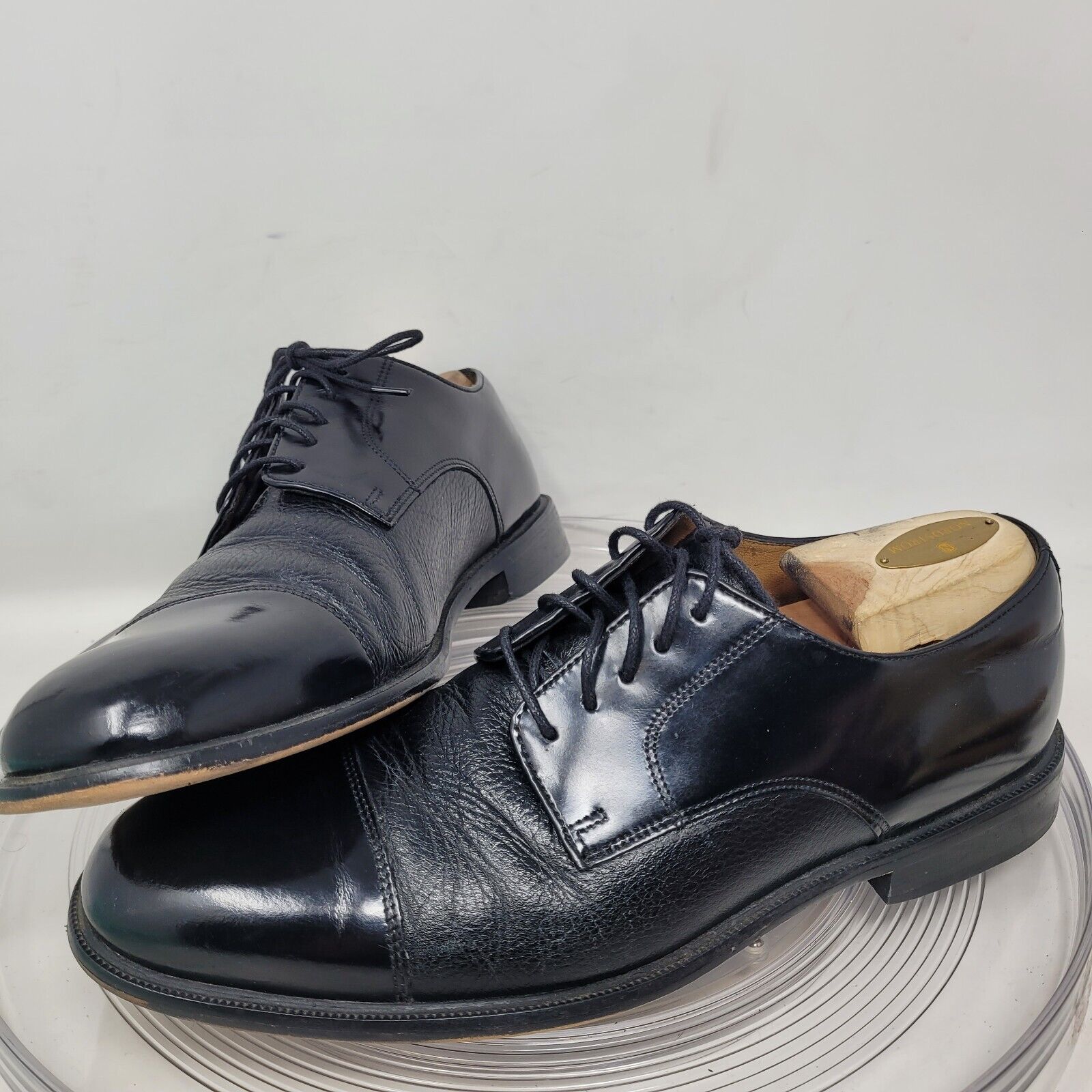 Bostonian Oxford Derby Shoes Black Leather Classic Cap Toe Dress Men's 10.5M EUC