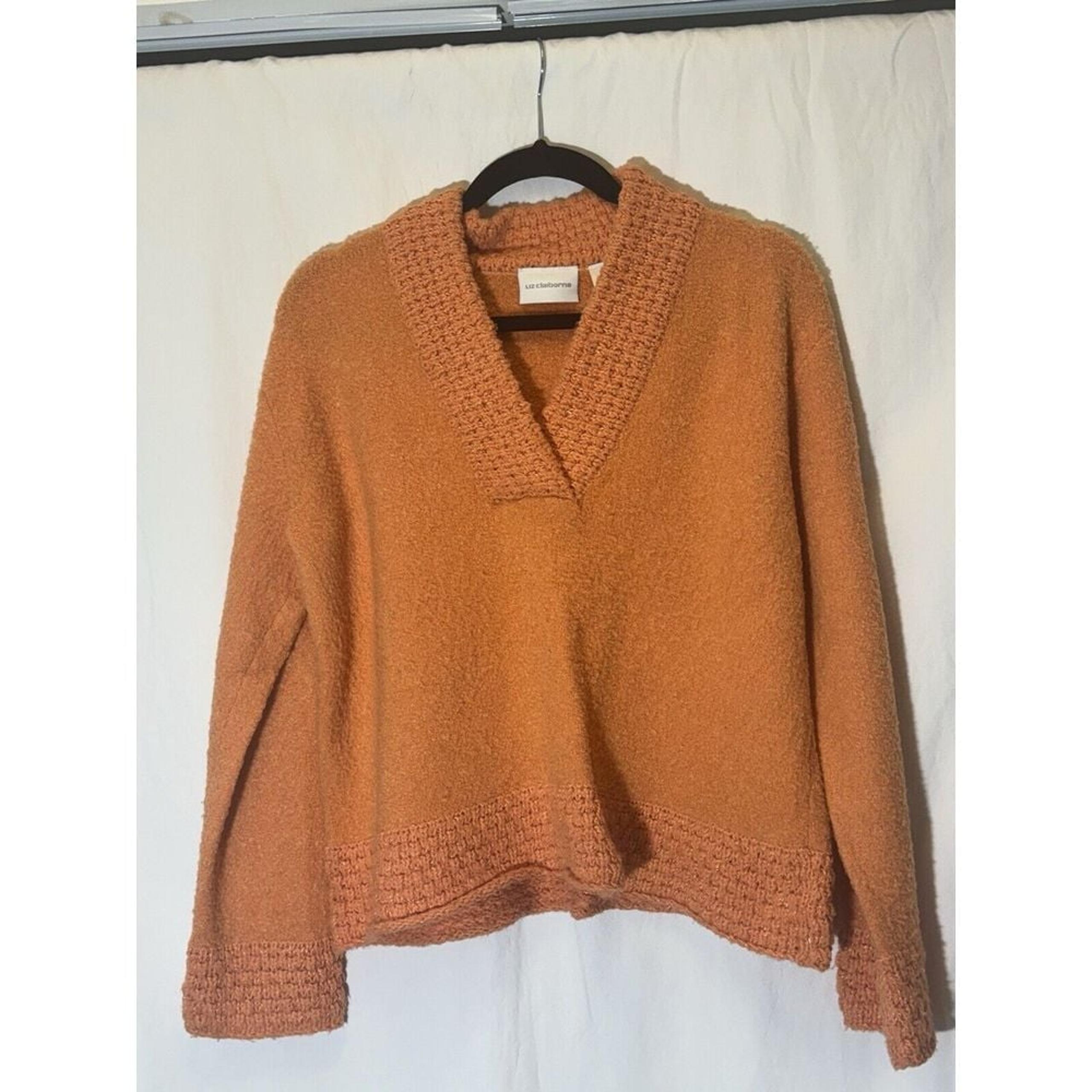 Liz Claiborne Womans V Neck Long Sleeve Pullover Sweater Size M Peach J1