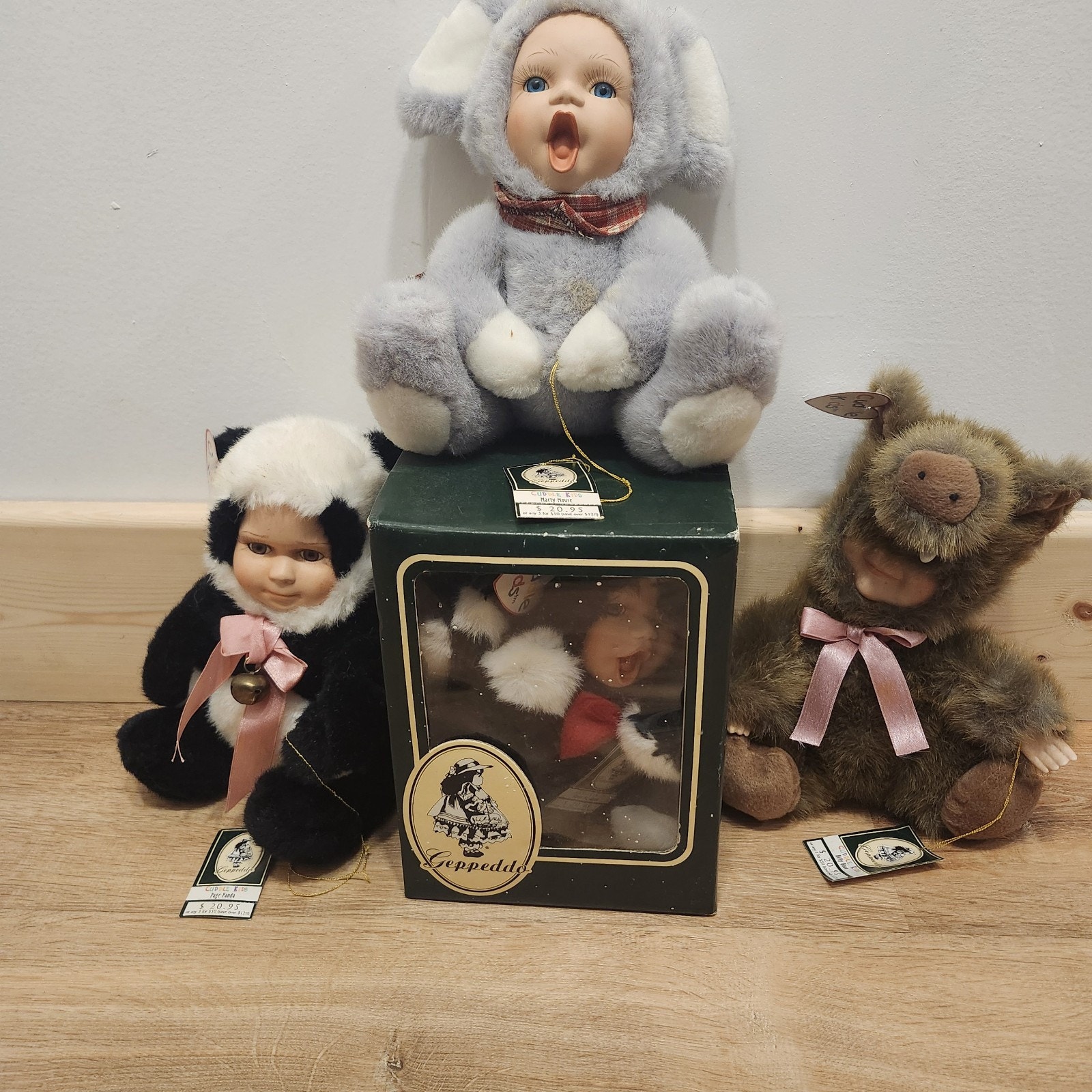 4 Geppeddo Cuddle Kids Skyler Skunk Mouse Boar Panda Porcelain Doll Plush Toy