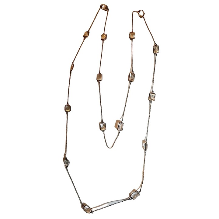 Antique Sterling Silver Necklace with Custom Cut Crystals Statement Piece JS8
