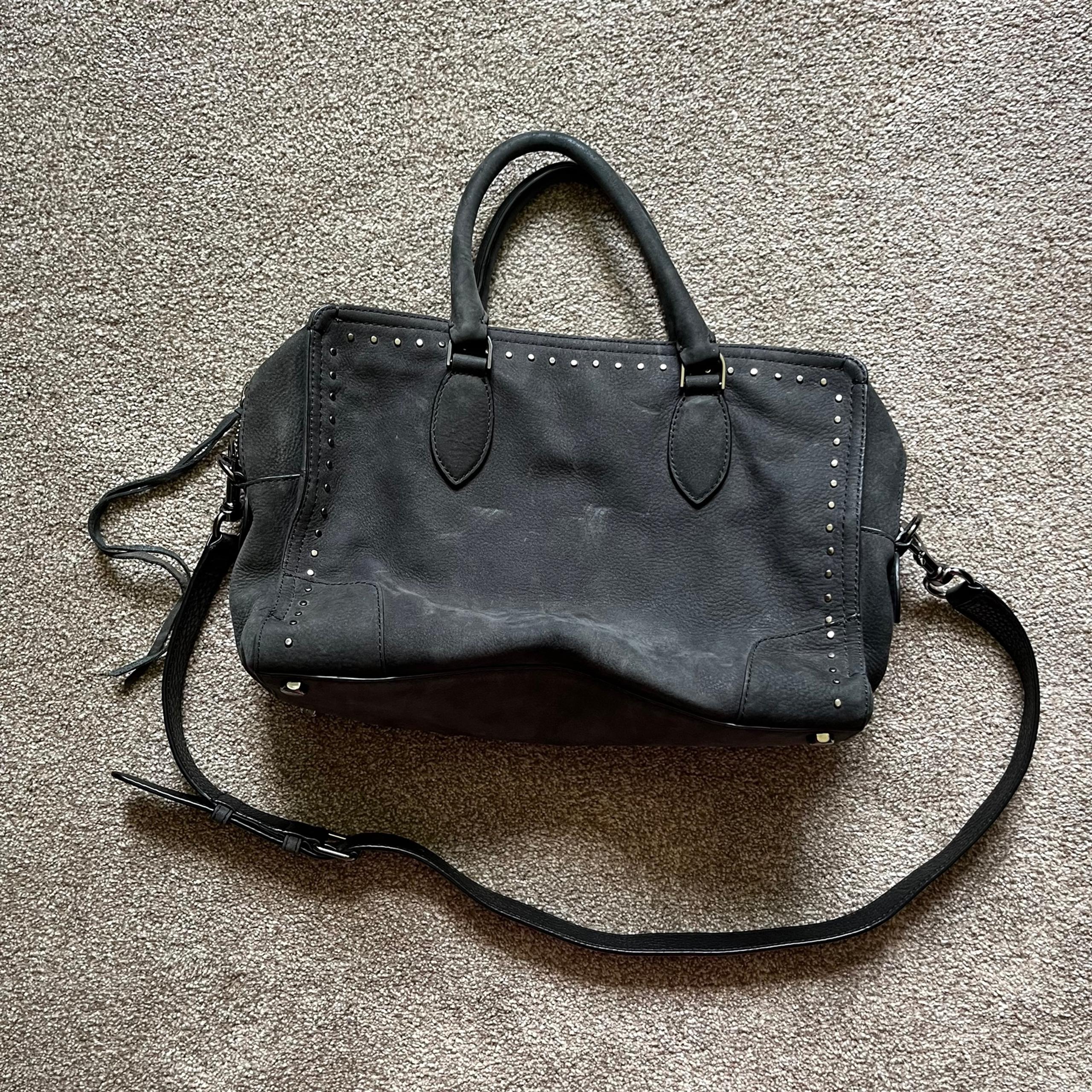 Dark grey suede shoulder bag - Rebecca Minkoff - with silver hardware