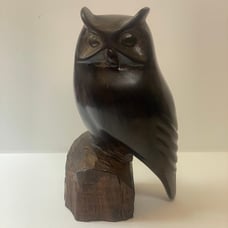 Vintage Hand Carved Solid Ironwood Owl Sculpture Figurine