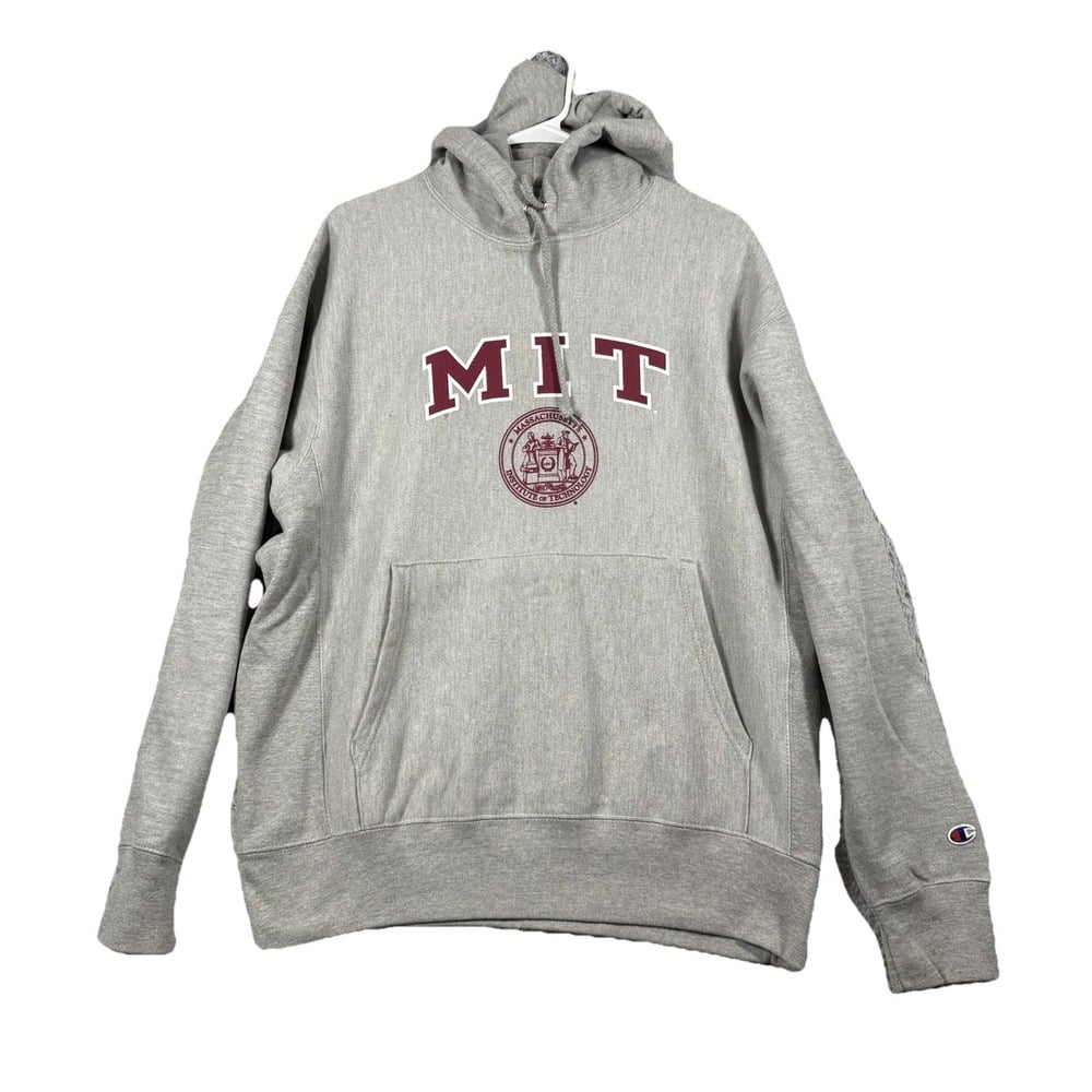 Vintage 2000's Champion Gray Reverse Weave MIT University Drawstring Hoodie M