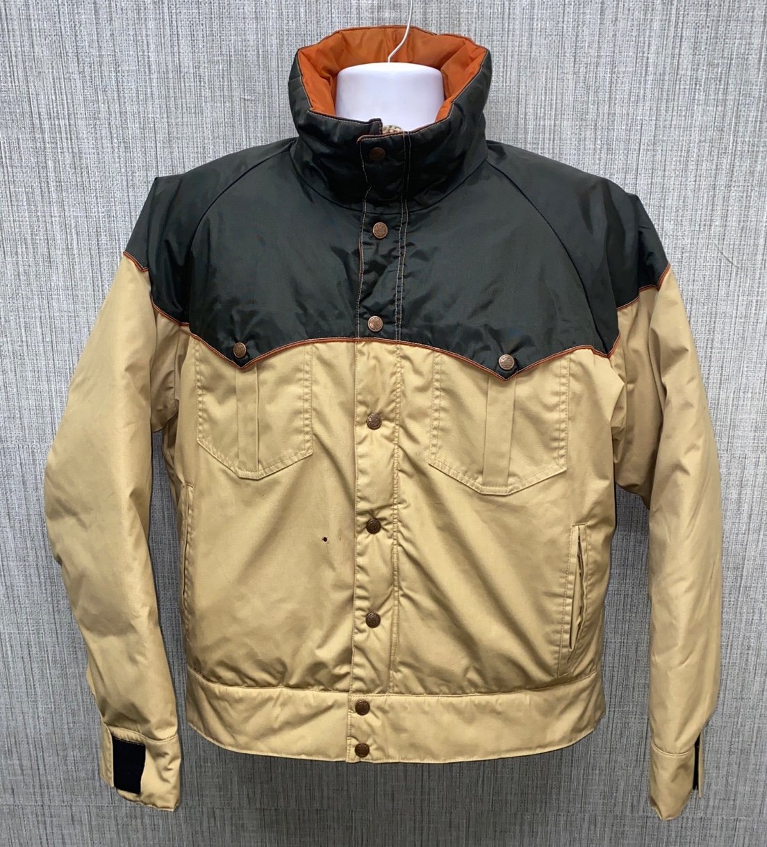 VTG 1st Down Mens Beige/Gray GOOSE DOWN Full Zip Puffer Style Jacket Size XL
