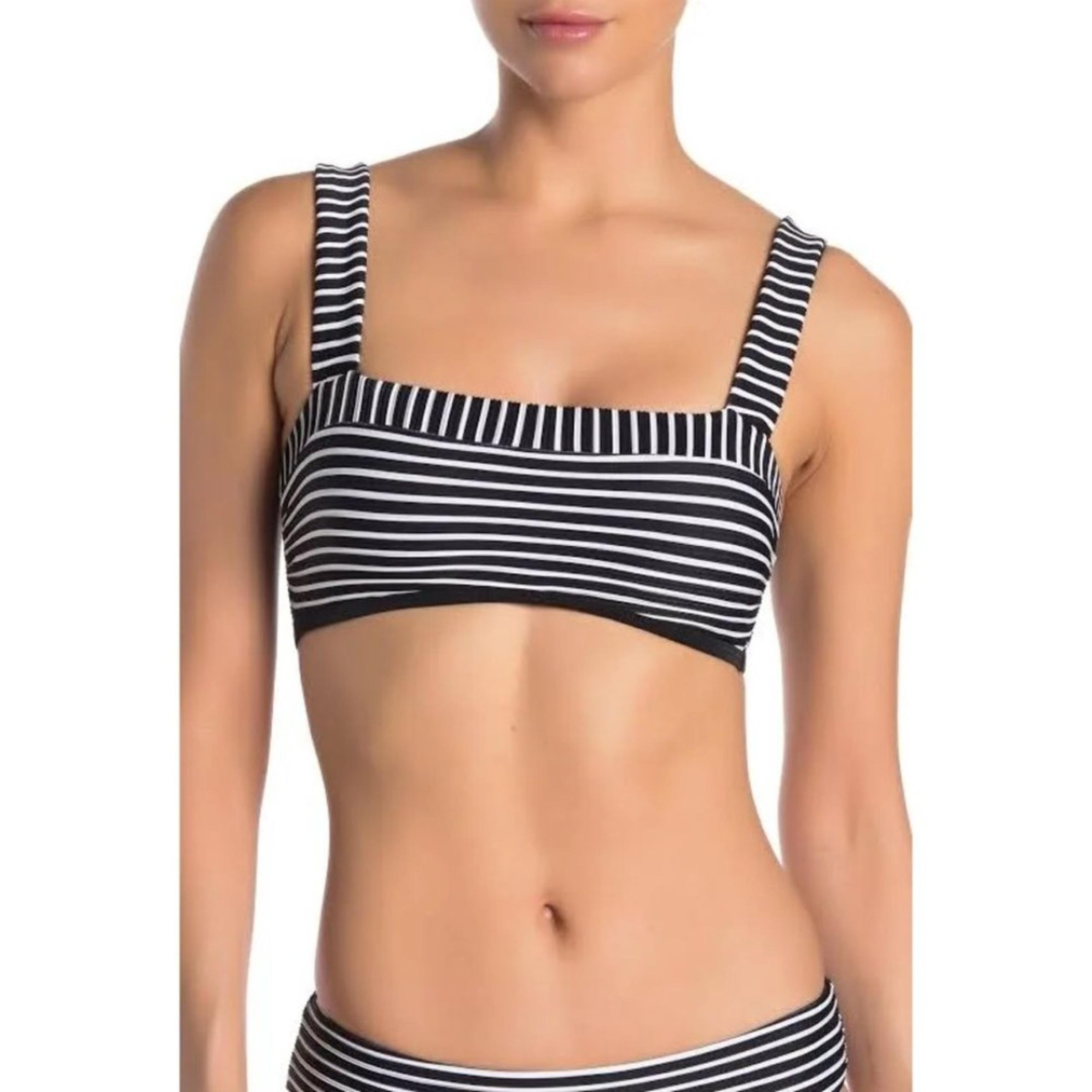NWT Visionary Striped Bandeau Bikini Top in White and Black - Ella Moss