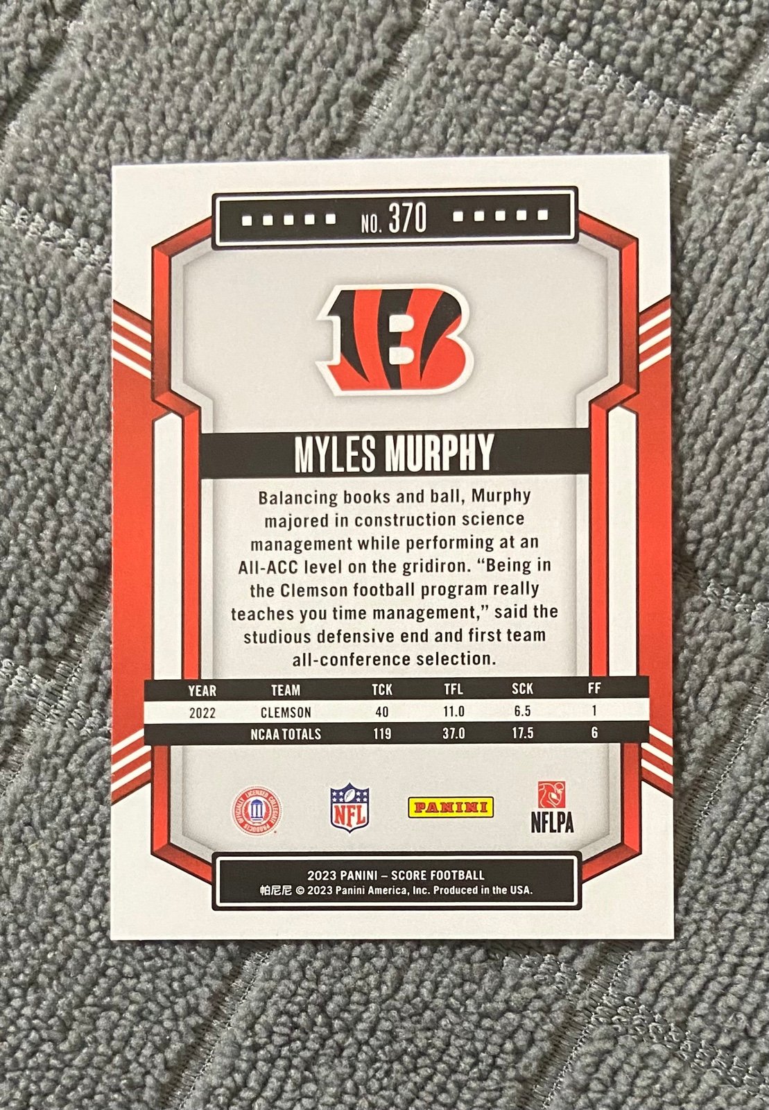 Cincinnati Bengals Myles Murphy Rookie Card - detail