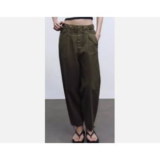 Zara The Relaxed Daily Pant Olive Size Medium NWT Relaxed Mid Waist B16