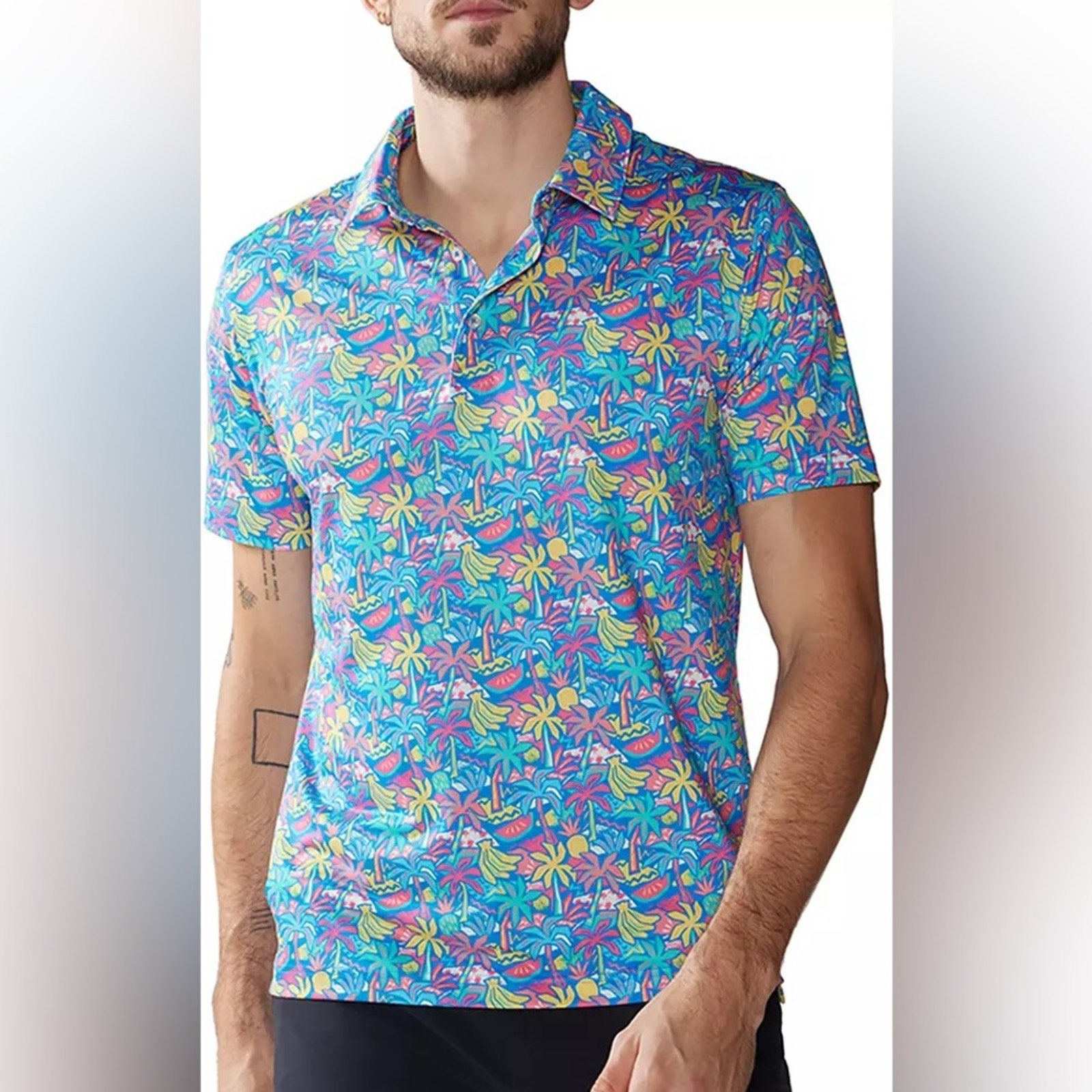 Chubbies Lightweight Performance Polo Tropical Bunches Shirt Banana Palm Tree L
