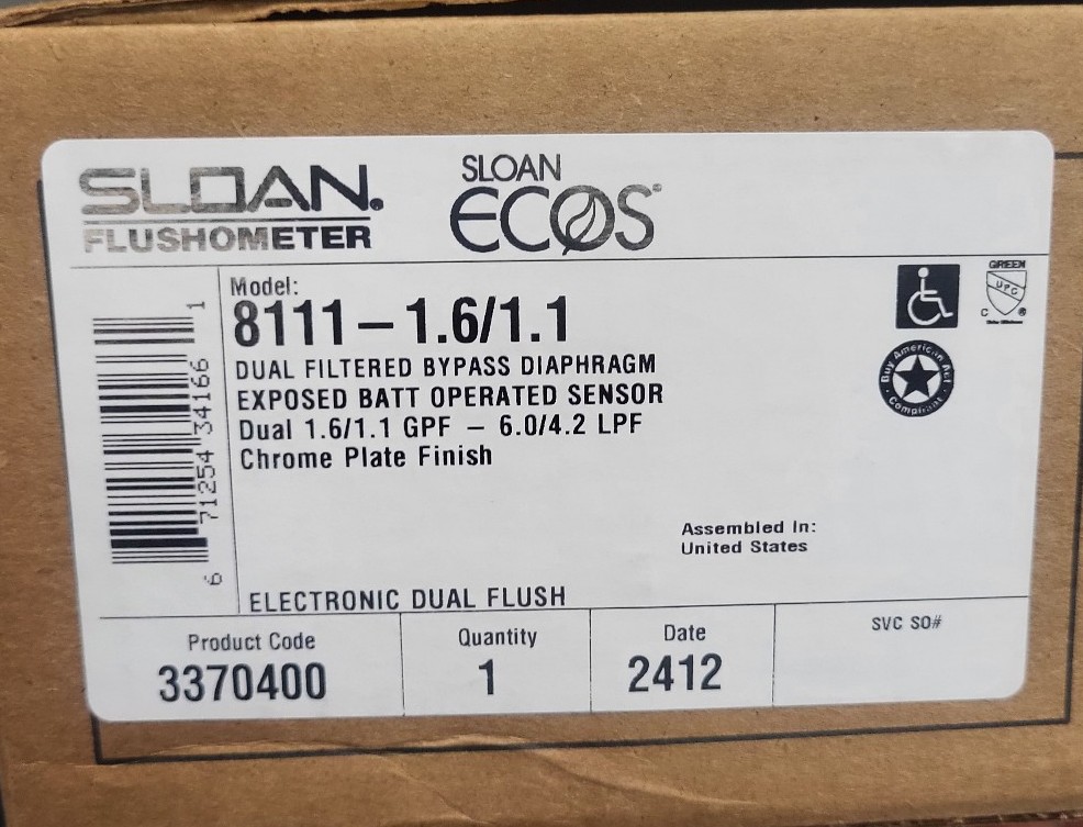 New Sloan flushometer 8111-1.6...Free Shipping