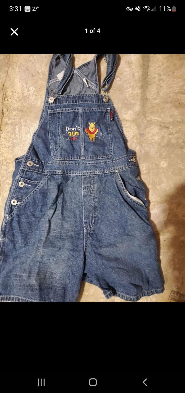 90s vintage disney winnie the pooh don't bug me adult small overalls