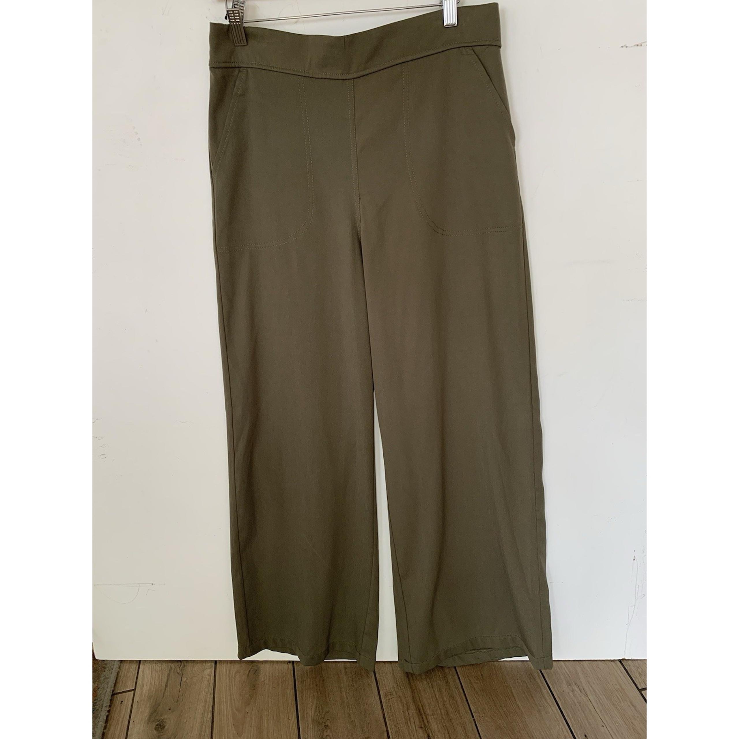 Max Studio Wide Leg Pull On Pants Women Size Large Olive Green