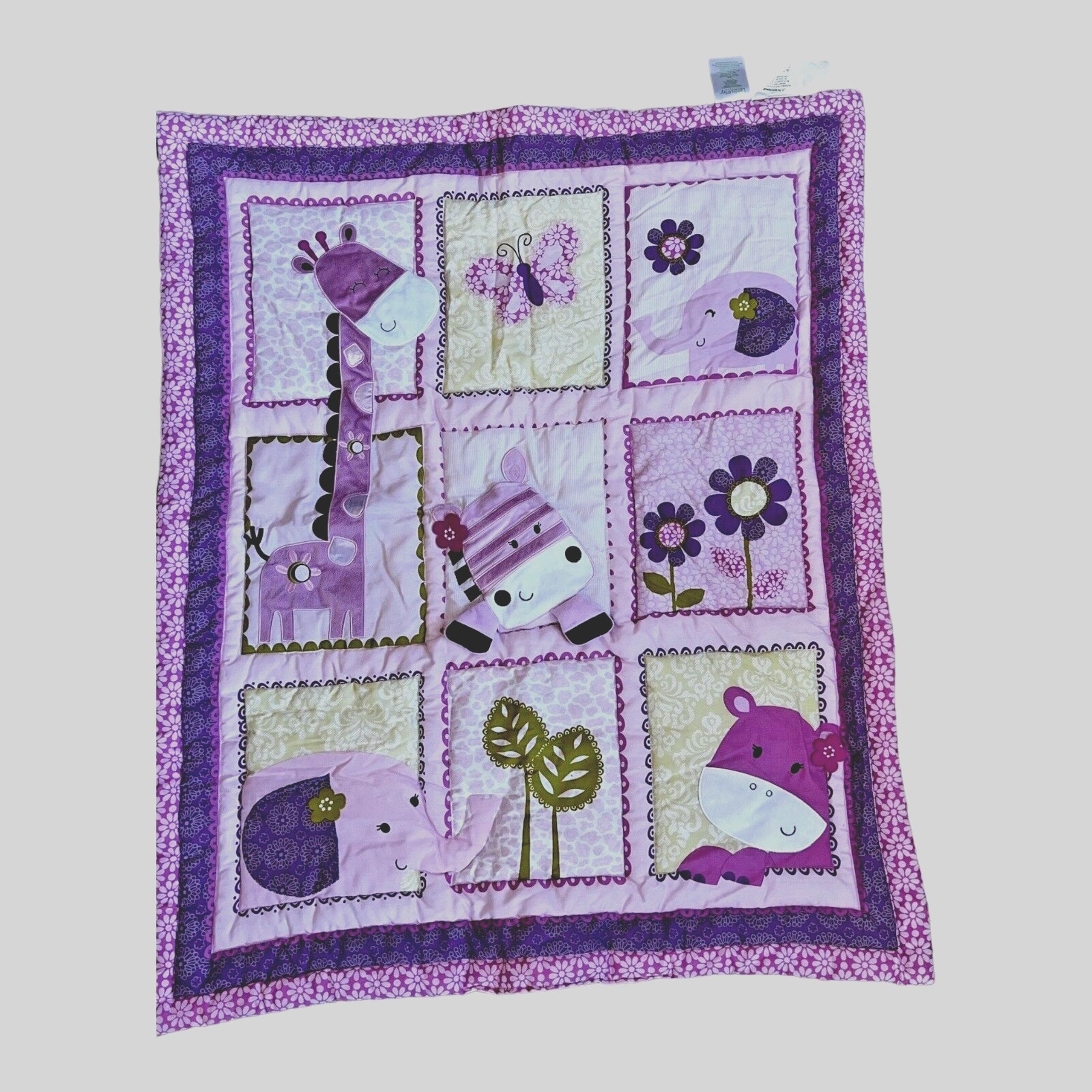 Lambs & Ivy Zoo Animals Flowers Quilt Comforter Baby Throw Blanket 34 x 42