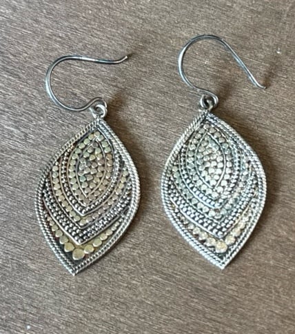 ANNA BECK SOLID STERLING LEAF DROP DANGLE EAR WIRE EARRINGS SIGNED 925
