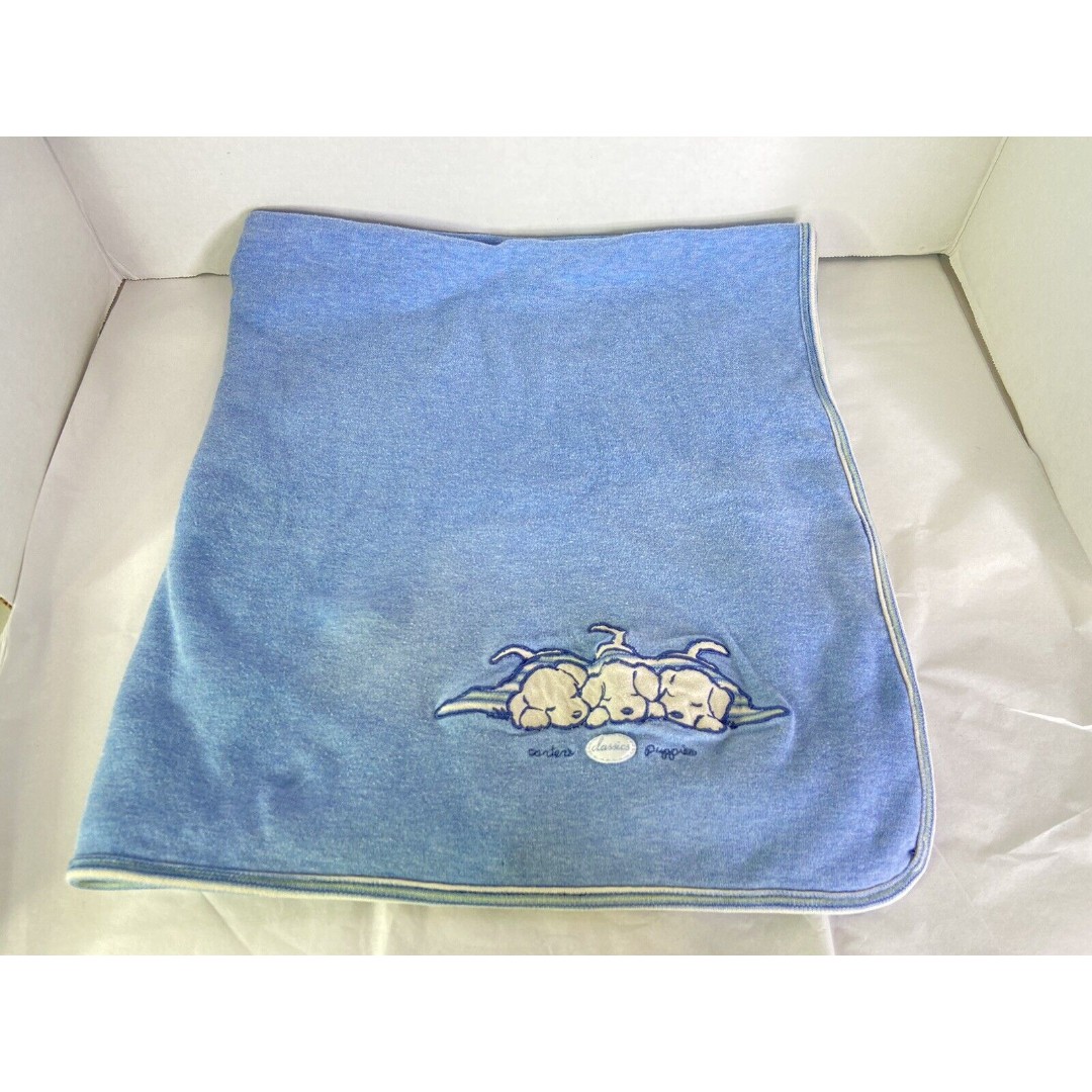 Carters Classics Puppies Puppy Dogs Blue Striped Back Baby Blanket Cotton