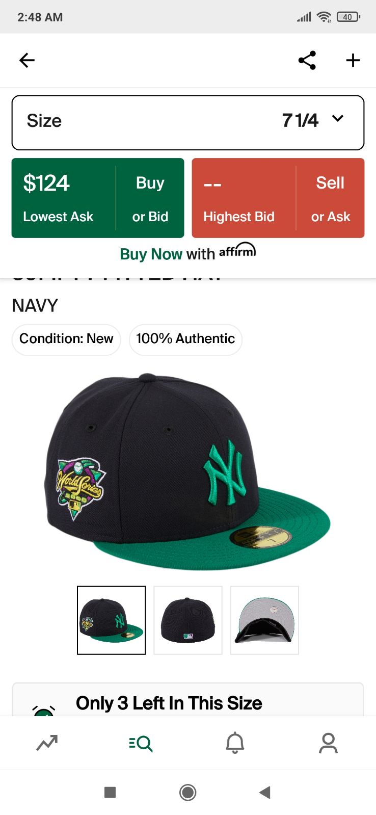 Yankees fitted 7 1/4