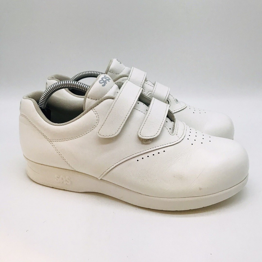 SAS Me Too Walking Shoes Women's 7W White Leather Hook & Loop Casual Sneakers