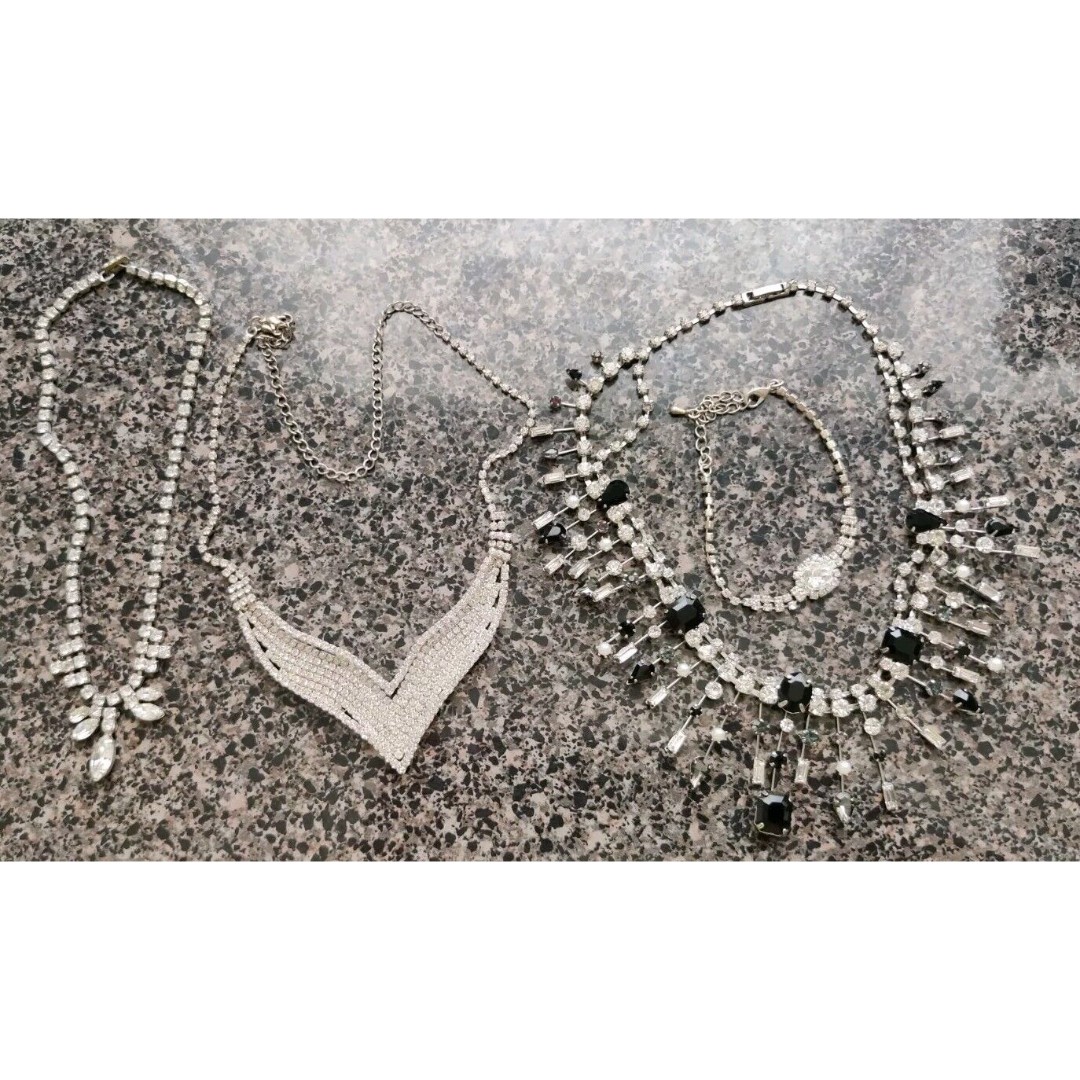 Vintage Lot Of 4 Sparkling Clear Rhinestone Necklace Bracelet Jewelry