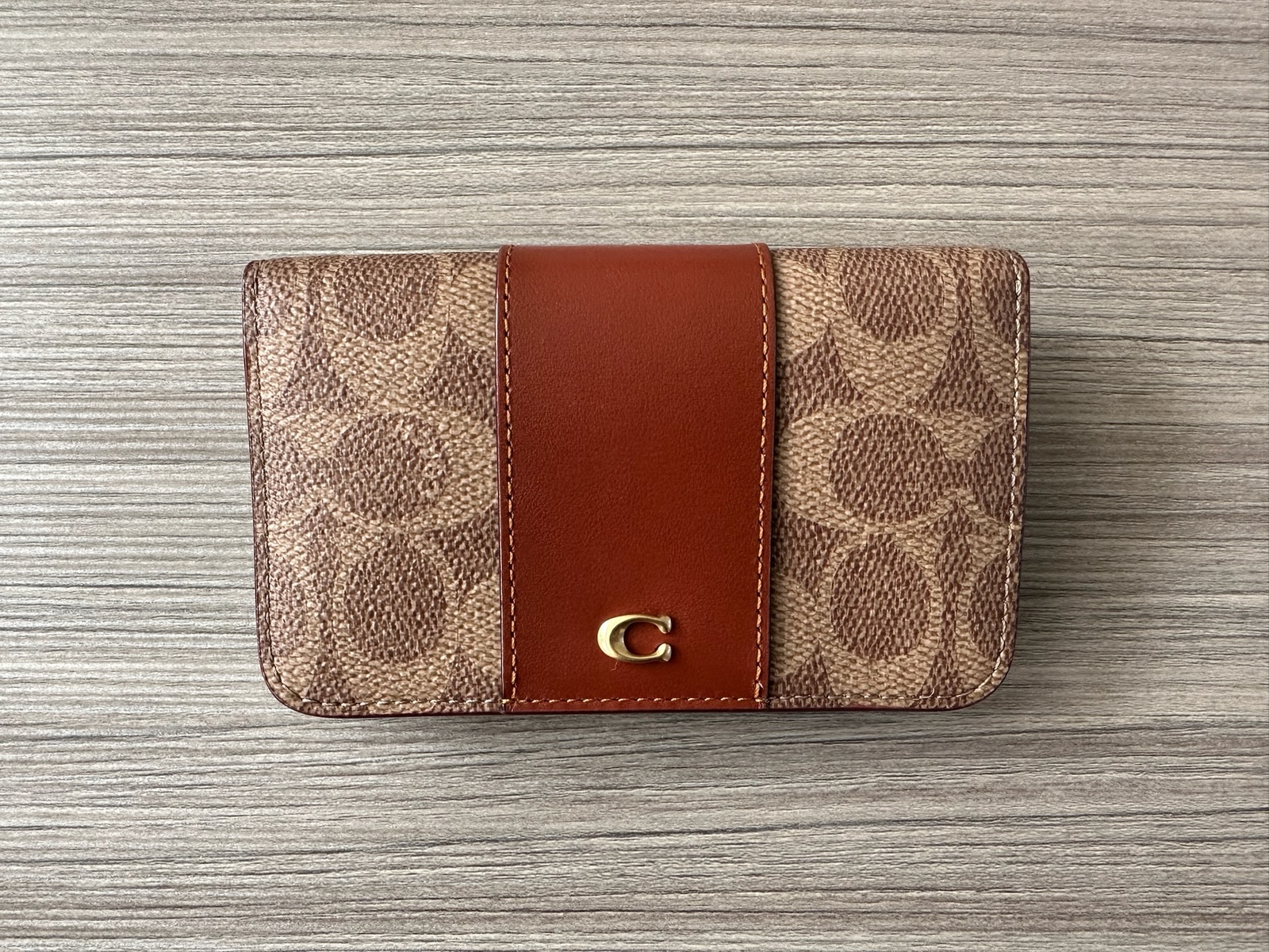 NWT Coach Slim Card Case Wallet In Signature Canvas C5870 Brass Tan / Rust