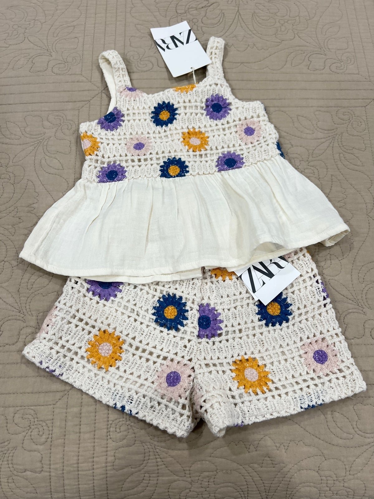 New Zara Floral Crochet Top And Shorts Outfit