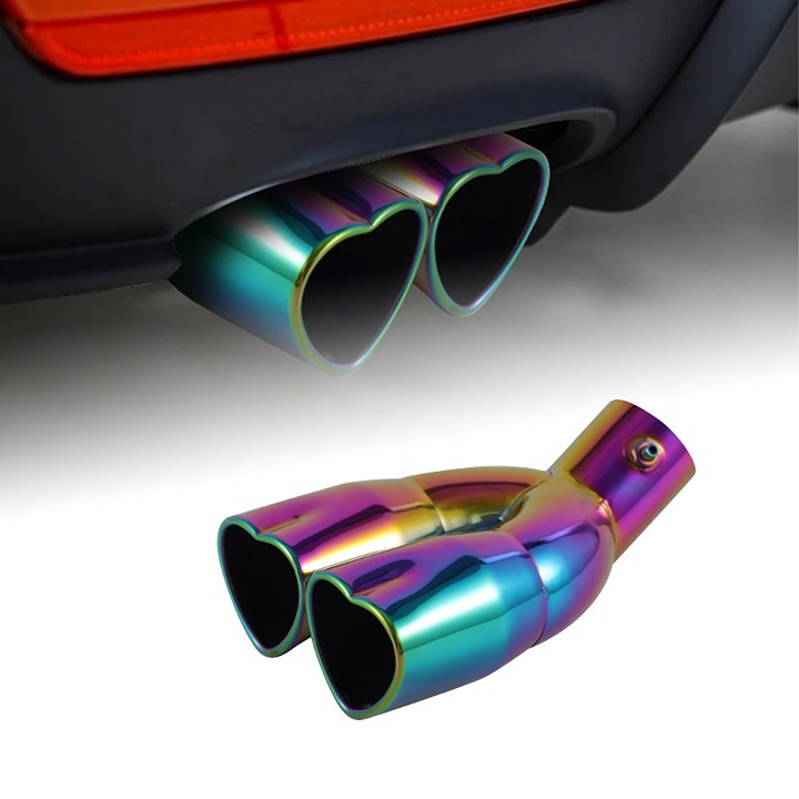 New Neo Chrome Dual Heart Shaped Stainless Steel Car Exhaust Pipe Muffler Tip