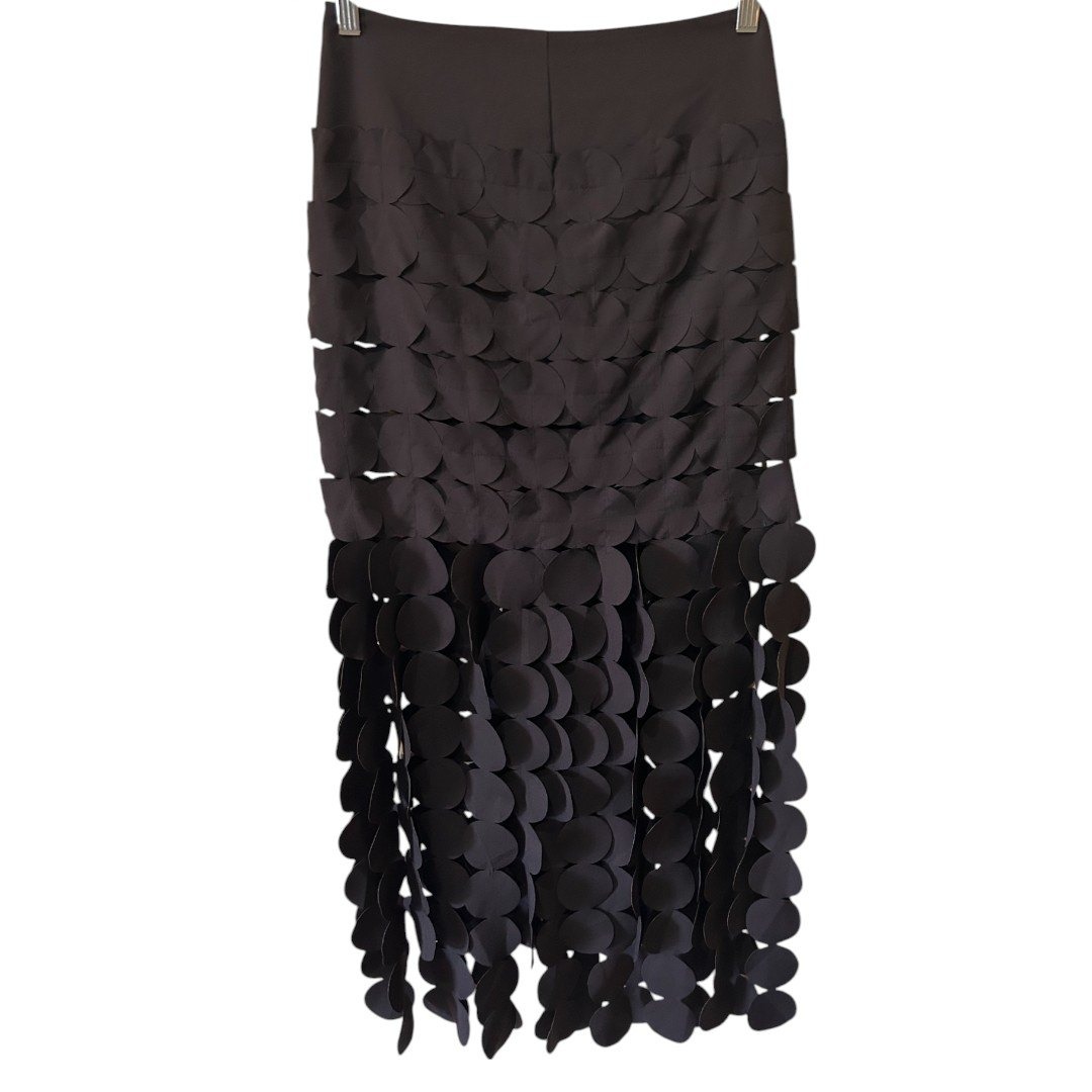 AQUA Bloomingdale's Exclusive Circle Fringe Skirt Party Cocktail Black S