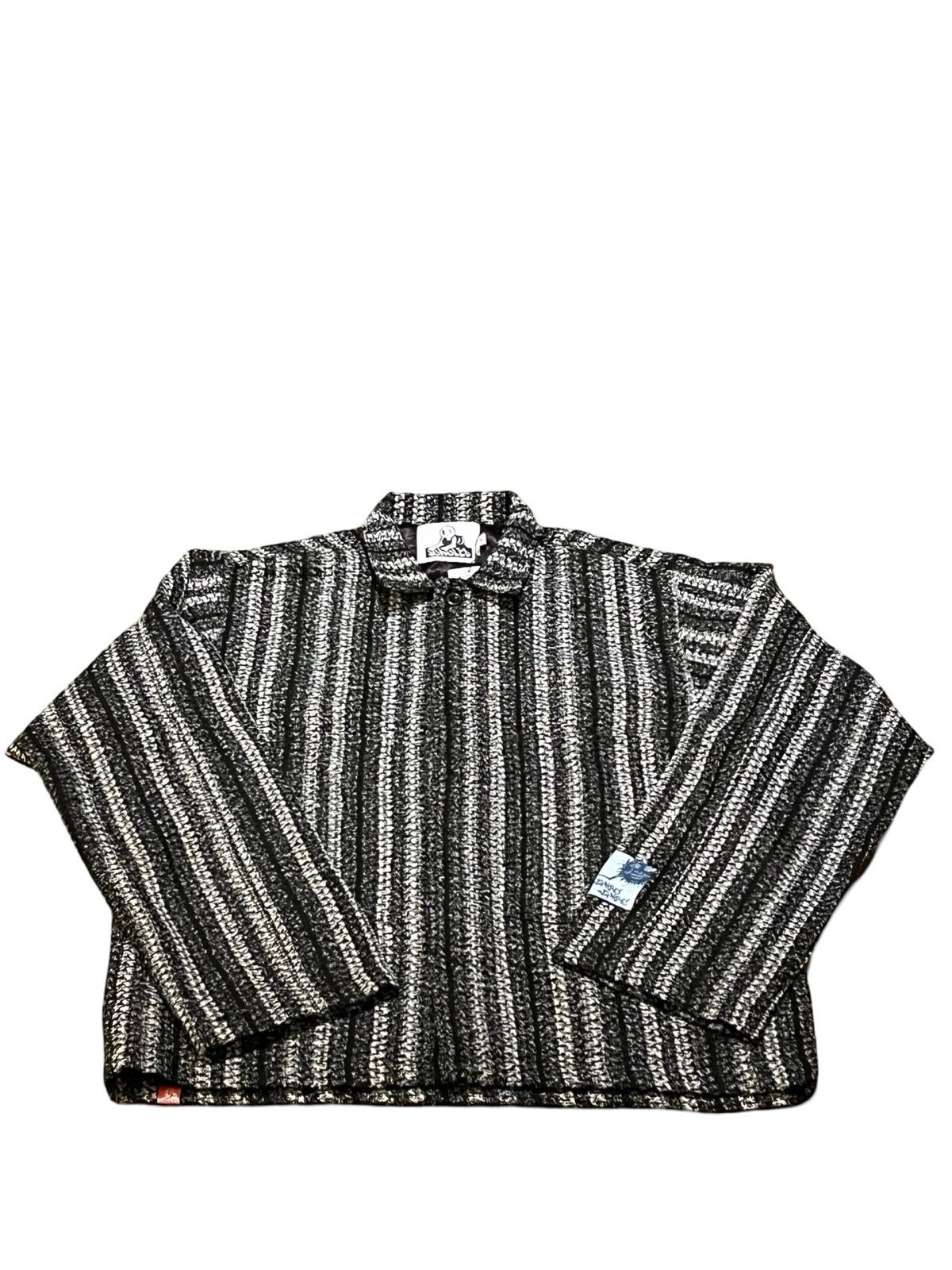 NWT JUNGLES BOUCLÉ Men’s Workwear Chore Jacket In Black Gray Stripes Sz XL