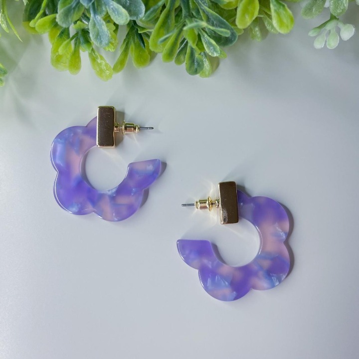 Flower open hoops earrings