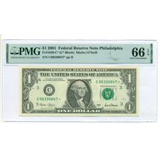 2001 FRB Philadelphia 1 Star / Replacement Bank Note Gem Unc 66 EPQ PMG