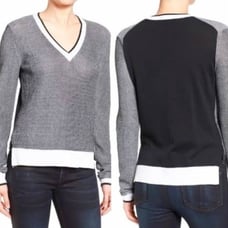 Rag & Bone Ainsley Grey & White Colorblock V-Neck Knit Pullover Sweater Size L/G