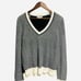 Rag & Bone Ainsley Grey & White Colorblock V-Neck Knit Pullover Sweater Size L/G
