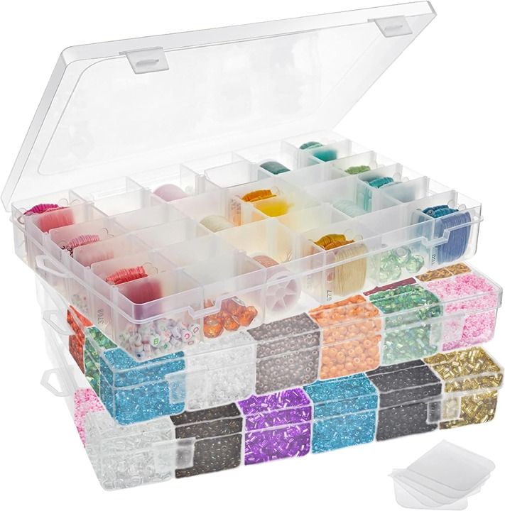 Bead Storage Organizer Box with 36 Grids 3 Pack