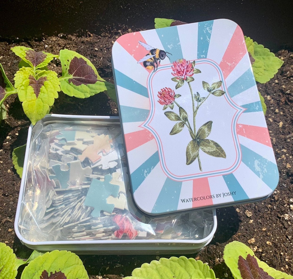 Bee & Red Clover Flowers Puzzle and TIN