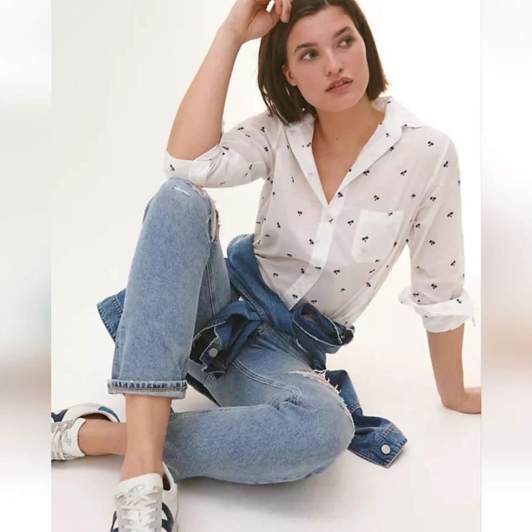Anthropologie Grayson The Hero Button Down Top in Palm Leaf Motif