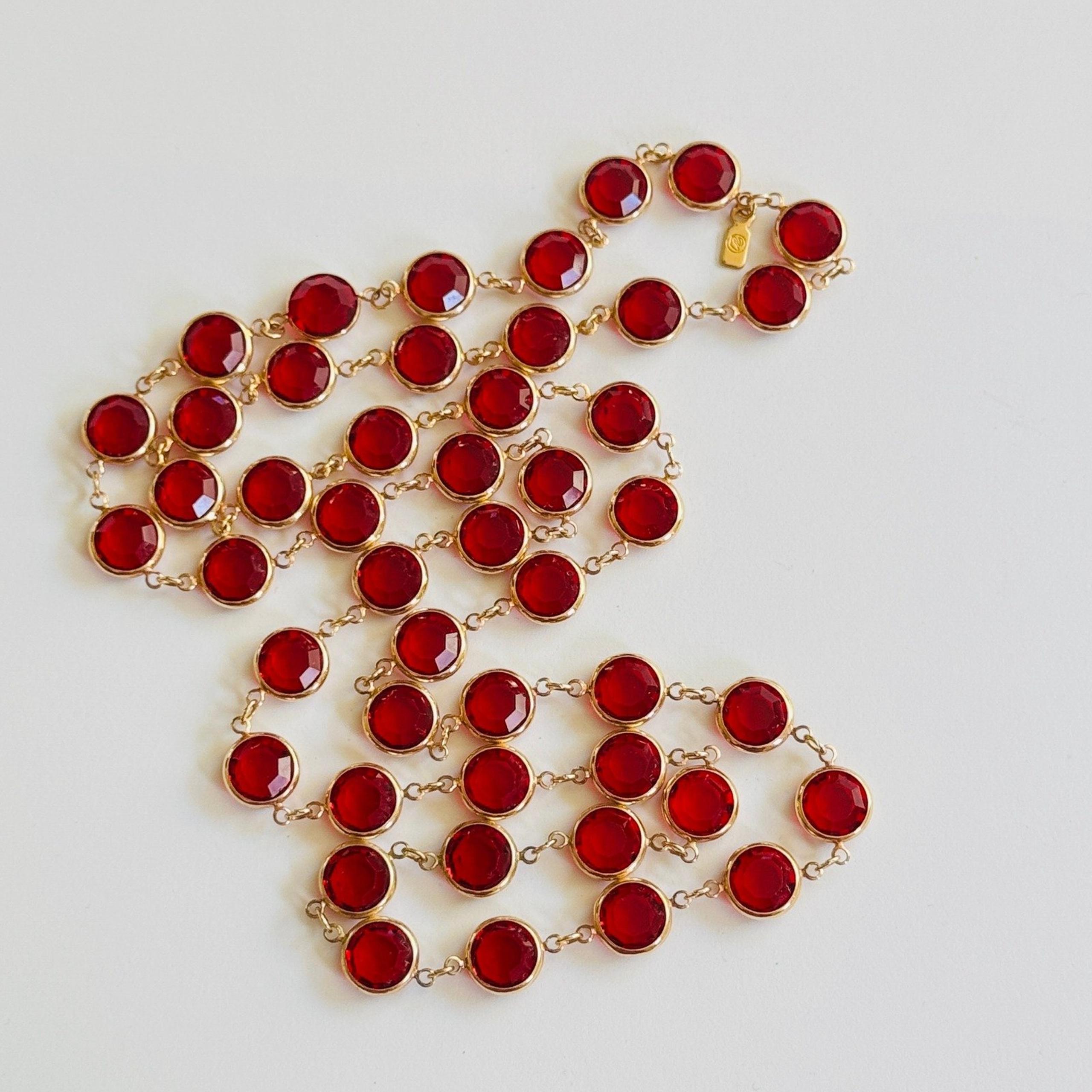 VTG Regal Open Bezel Red Crystal signed Necklace gold high end 11MM - Swarovski