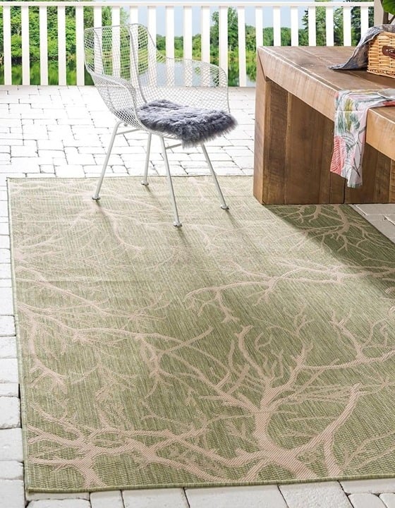 6x9 Feet Green Ivory Botanical Tree Branch Nature Outdoor Patio Backyard Area Ru