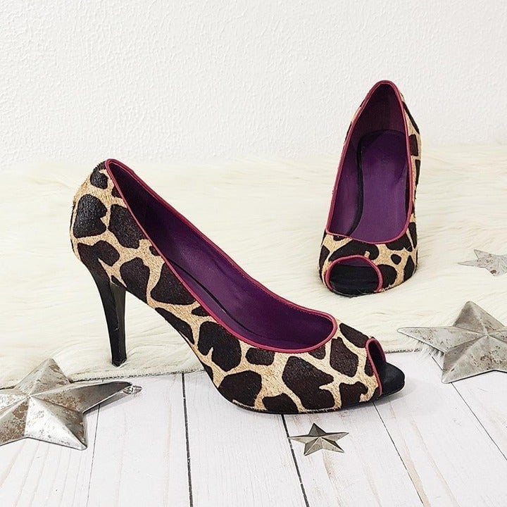 Boden leopard print pony hair peep toe pumps size 39