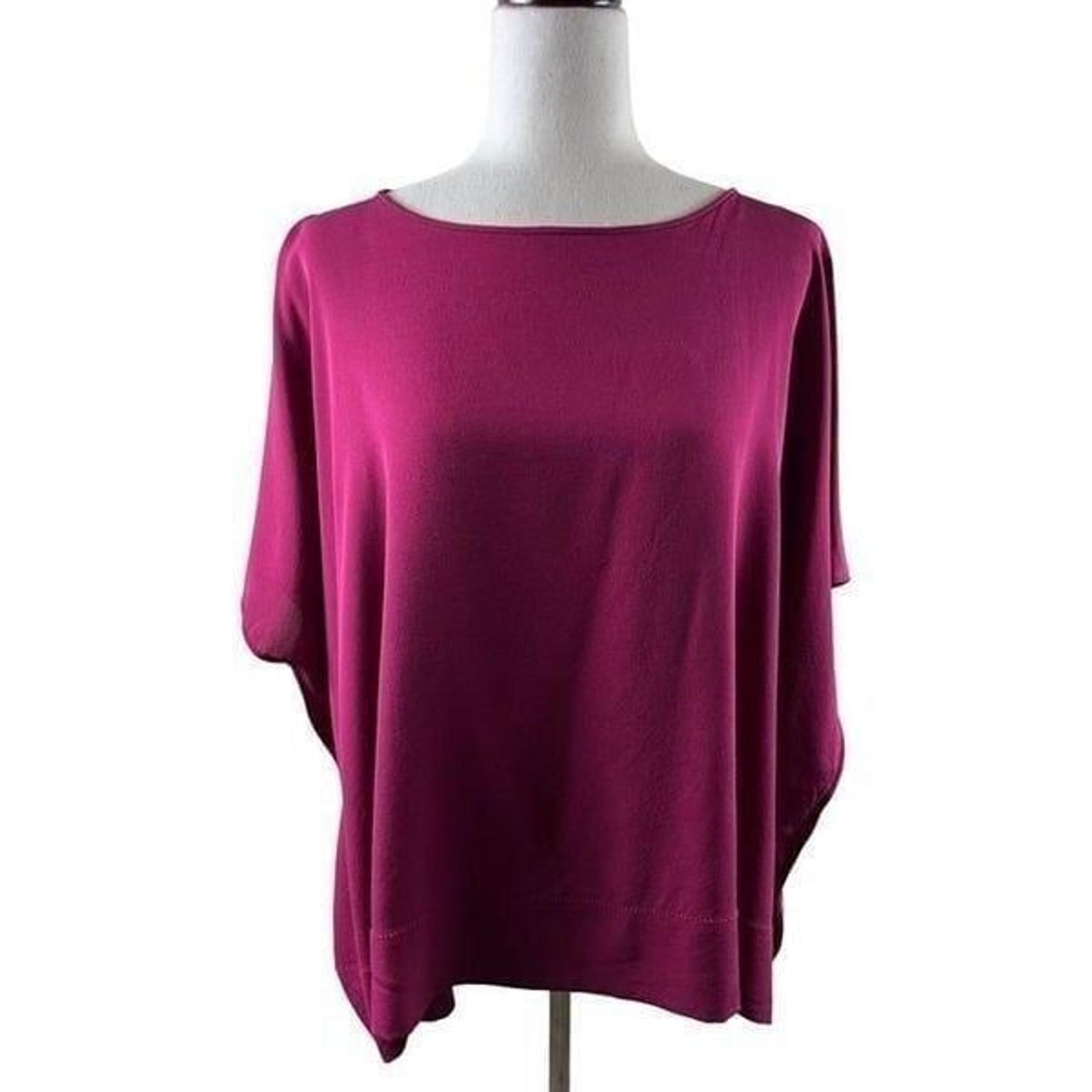 Diane von Furstenberg New Hanky Crepe Silk Boxy Oversized Blouse Small Berry