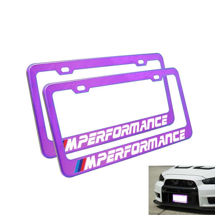 NEW 2PCS UNIVERSAL M PERFORMANCE Neo Chrome Stainless Steel License Plate Frame