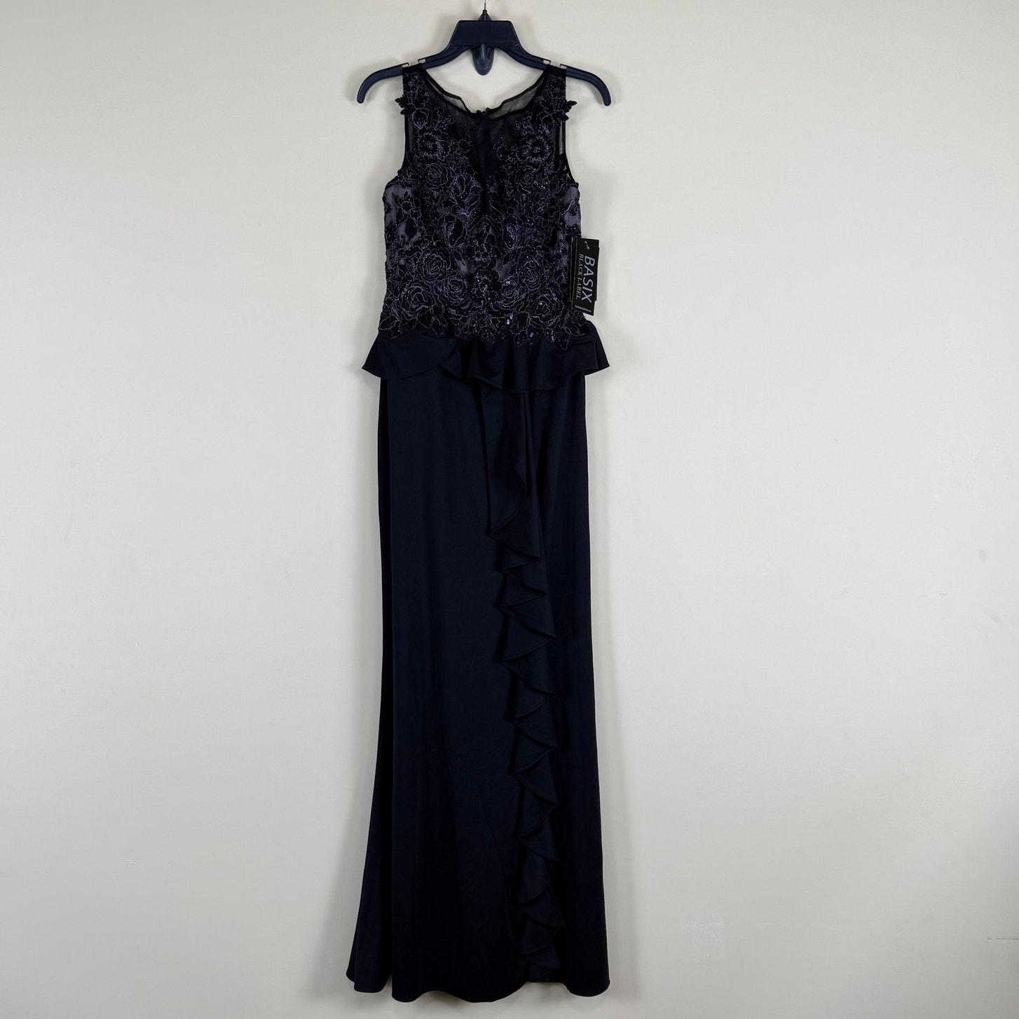 Basix Black Label Black Sleeveless Lace Sequin Evening Gown Formal Dress Sz 6