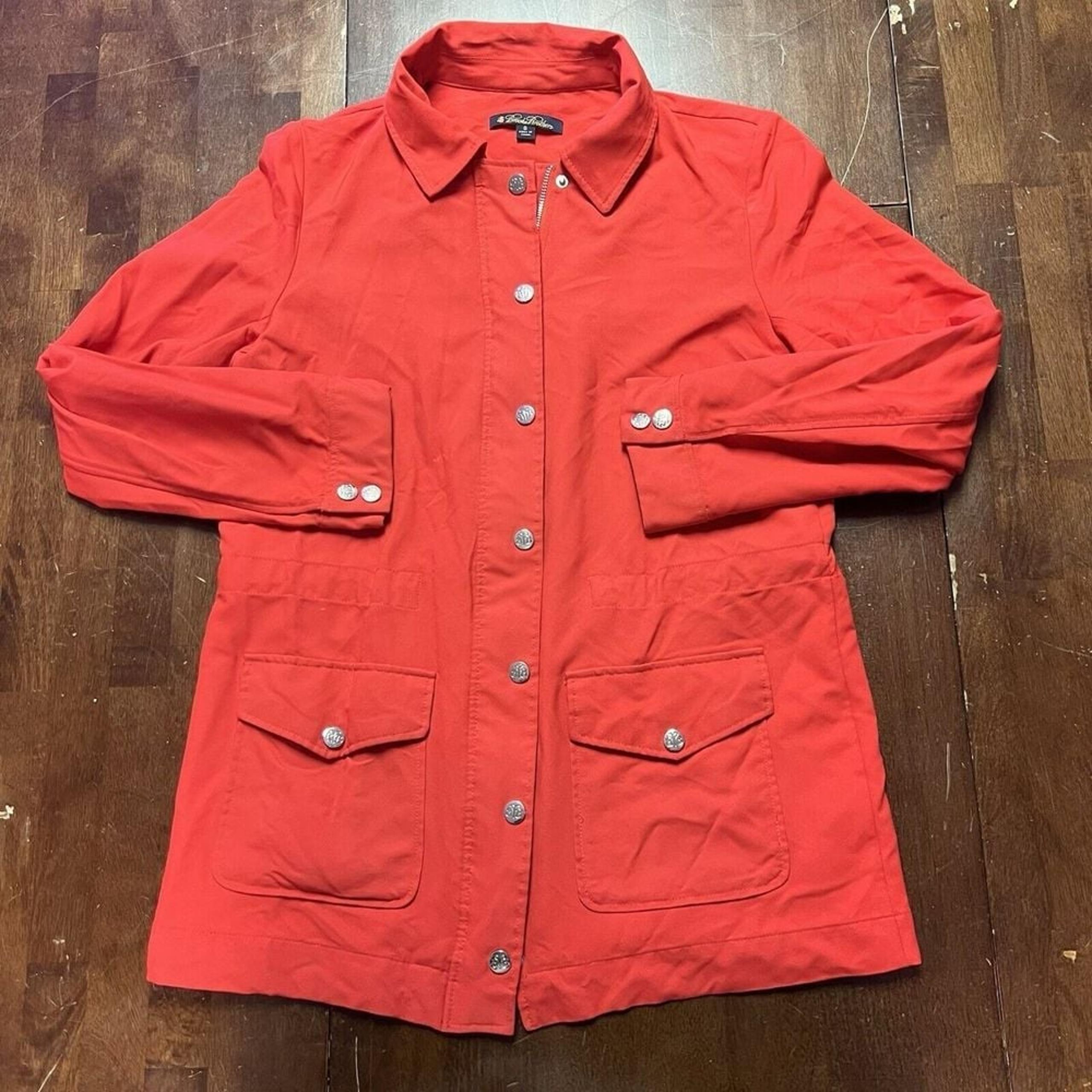 Brooks Brothers Red Nylon Women's Warm Peacoat Sz 6 Zip Button Fancy
