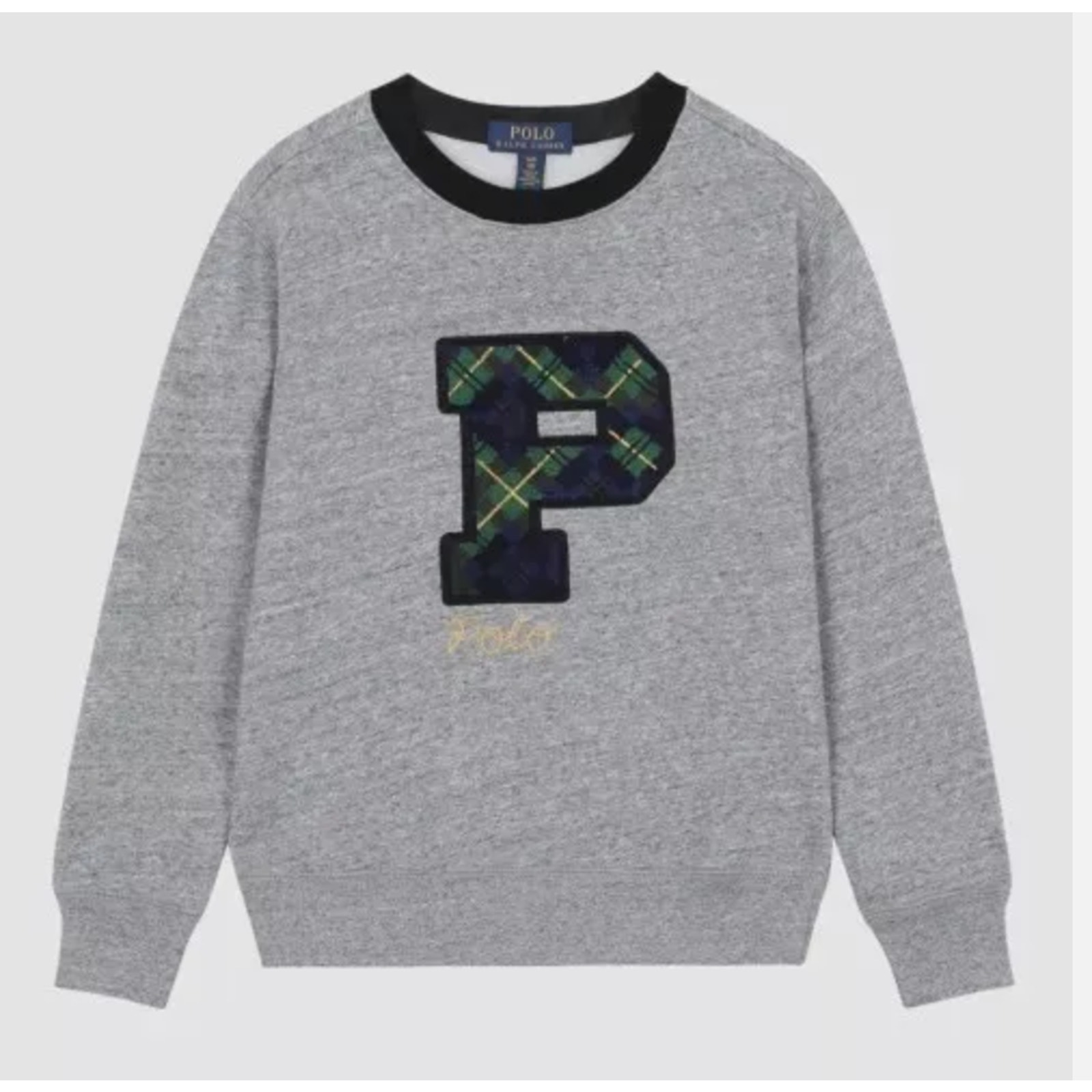 Polo Ralph Lauren BOYS Letterman P Fleece Crewneck Grey Sweatshirt SMALL SZ 8