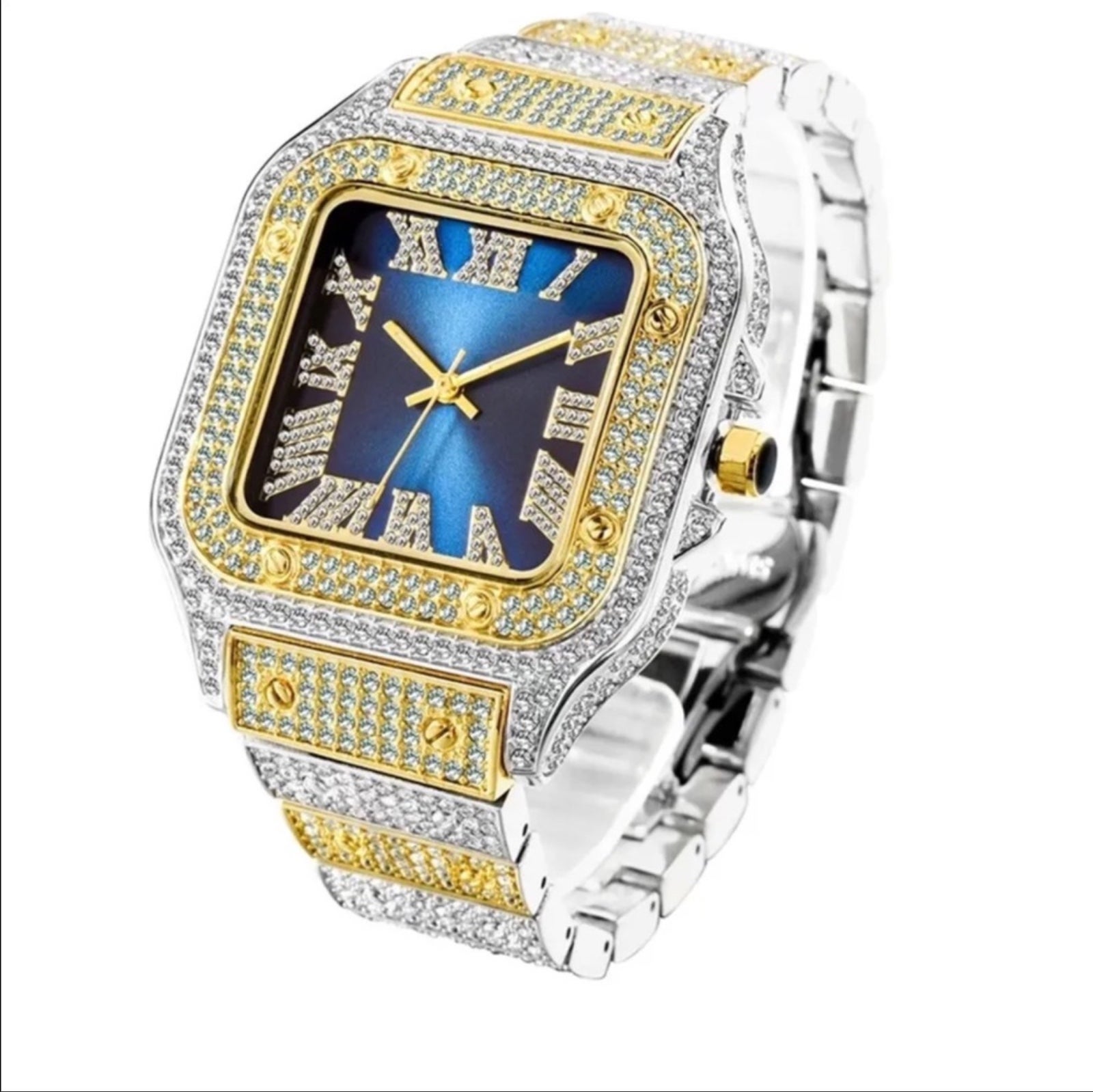Men Square Watch Fully Iced Flooded Out Hip Hop Diamond Luxury Wristwatch Quartz