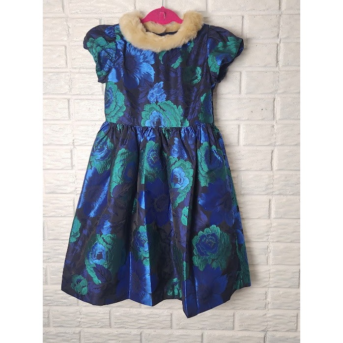 Janie and Jack Floral Jacquard Faux Fur Collar Dress Size 8