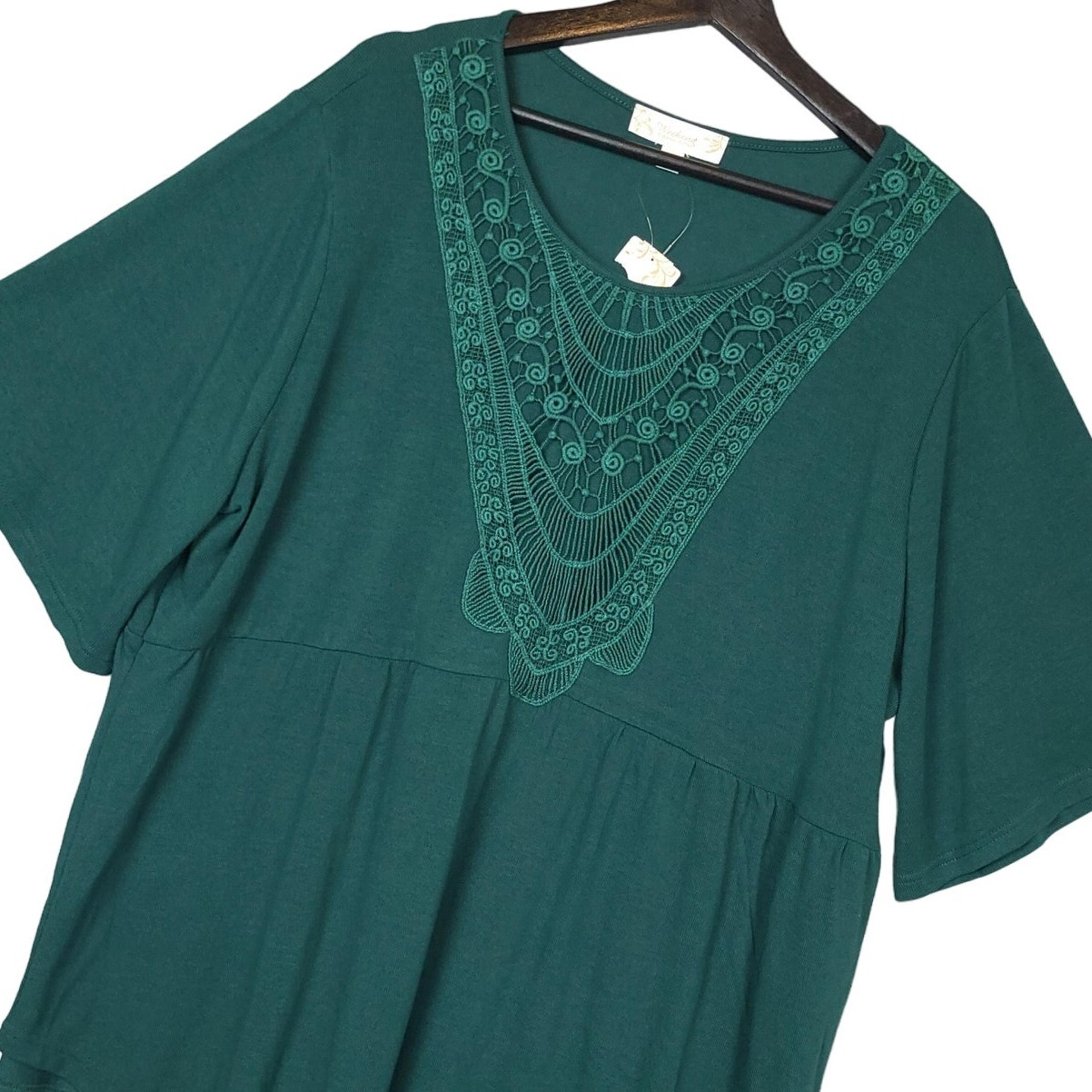 Suzanne Betro Weekend Women's Short Sleeve Tunic Top 3X Embroidered Green NWT