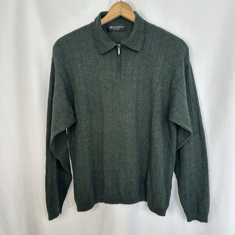 Brandini Made In Italy Sweater Mens XL 100% ExtraFine Merino Wool Pullover Green