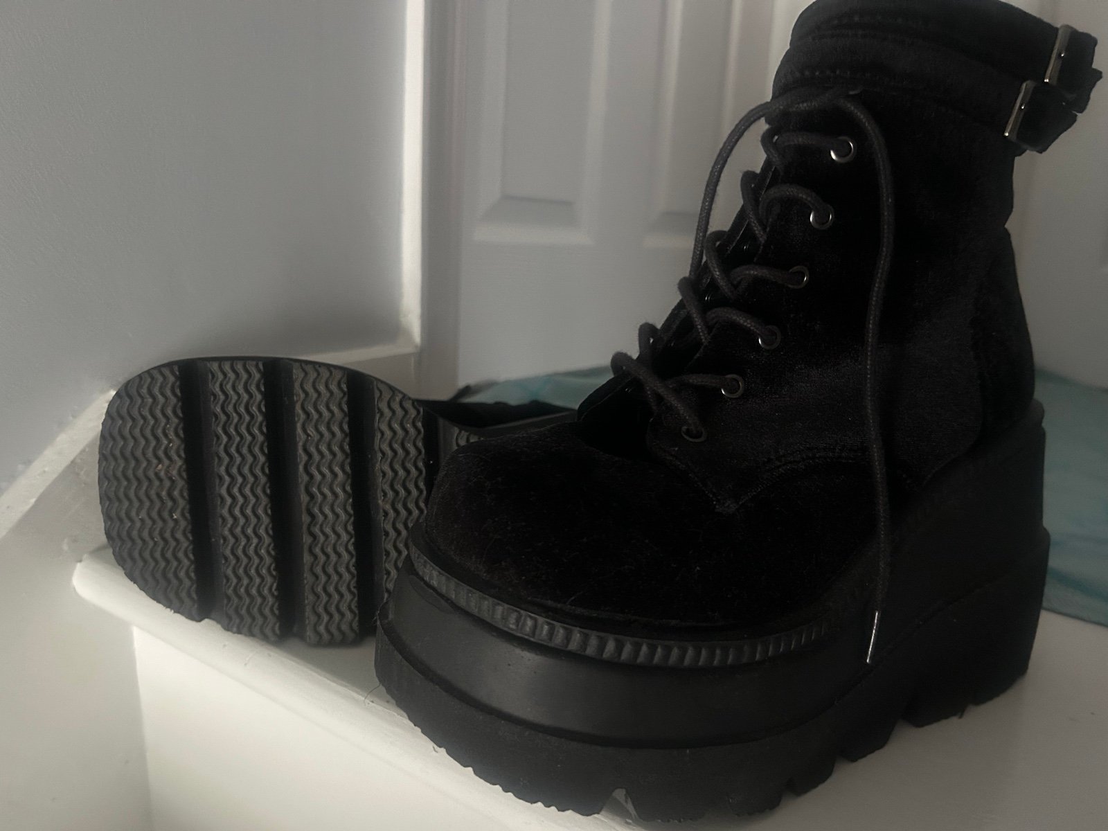 velvet demonia platform lace up boots