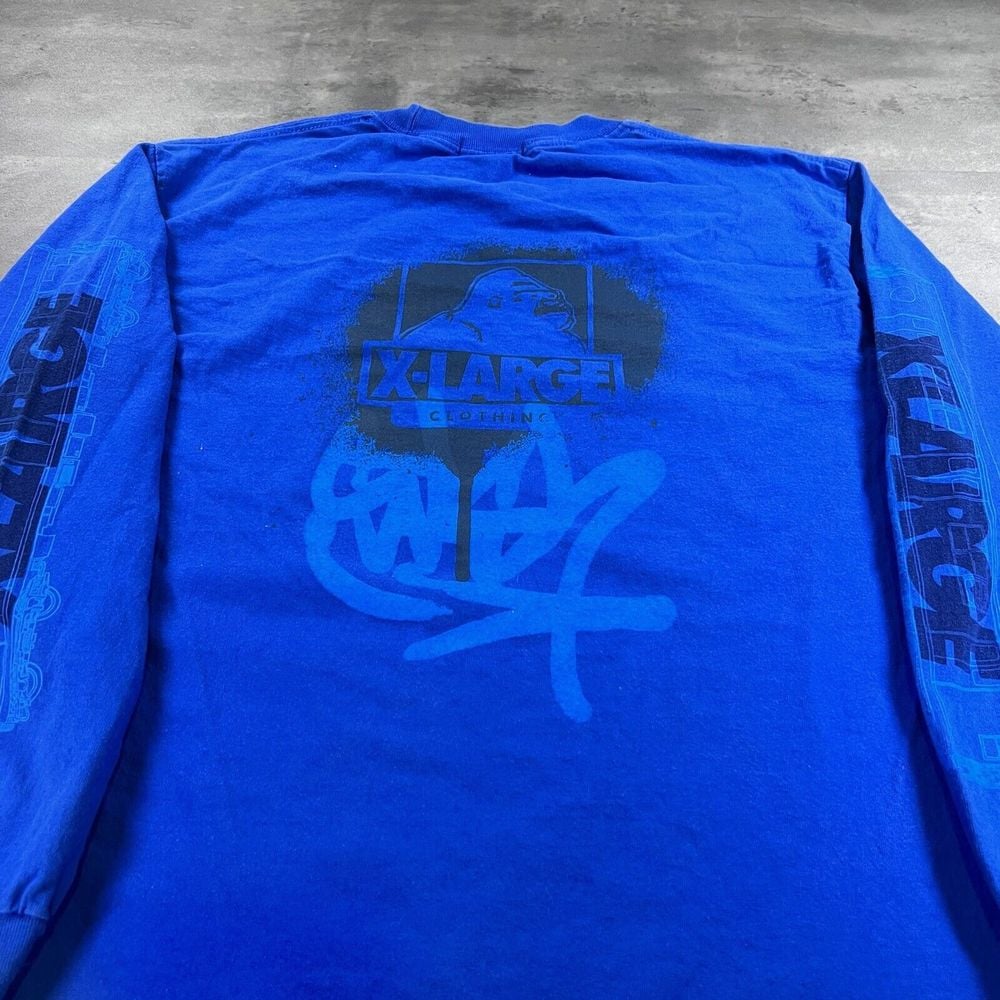 X-Large Skate Shirt Men Large Blue Long Sleeve Japanese Los Angeles Gorilla