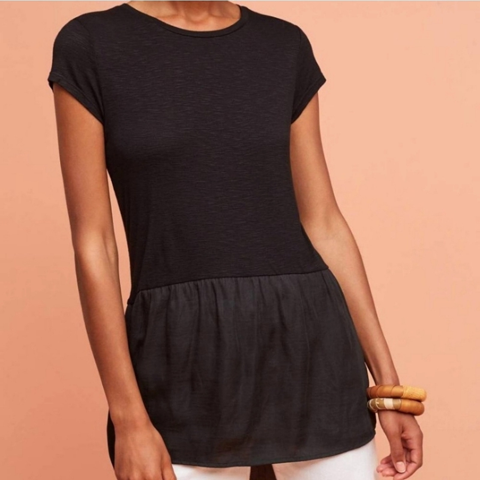 Anthropologie Dolan Left Coast High Low Short Sleeve Black Tunic Top Size S