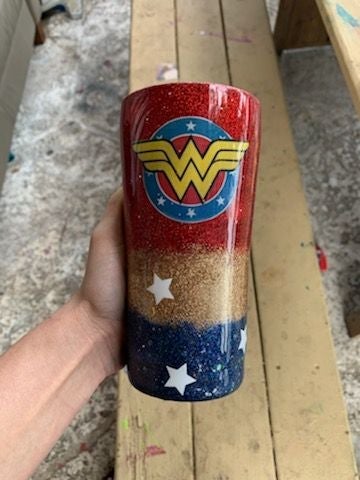 Wonder woman glitter tumbler