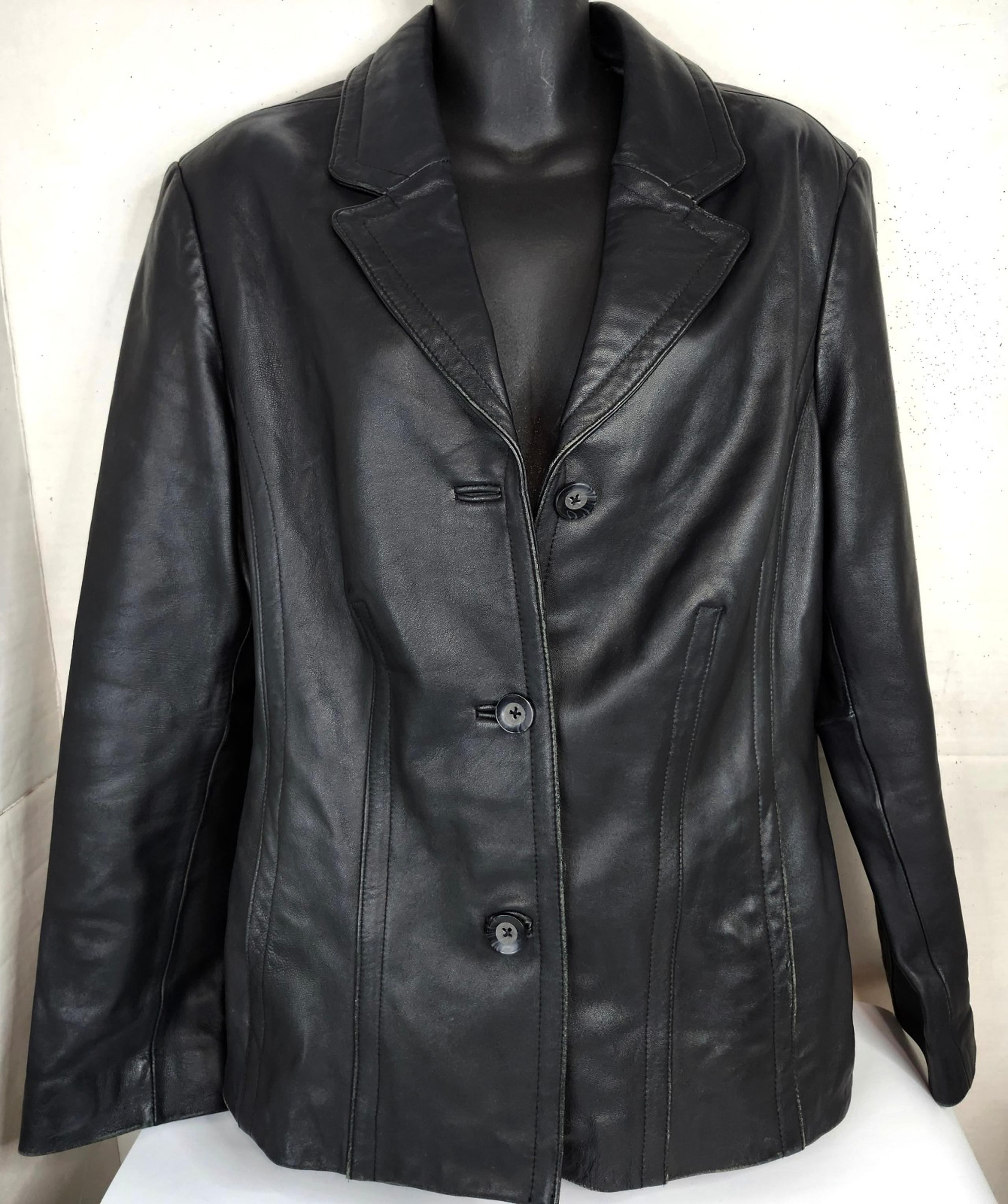 Sonoma Life + Style Lambskin Black Leather Blazer Pockets Buttons Women's Large